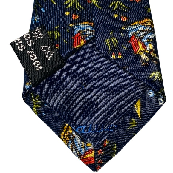 Salvatore Ferragamo Neck Tie Asian Print Blue Silk - Picture 5 of 7